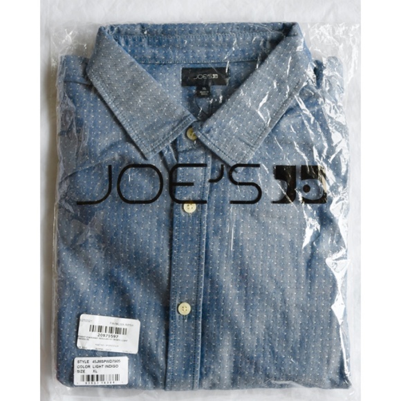 JOE'S JEANS MEN NWT PINDOT CHAMBRAY L/S REGULAR FIT LIGHT INDIGO SHIRT. SIZE XL - Picture 7 of 7